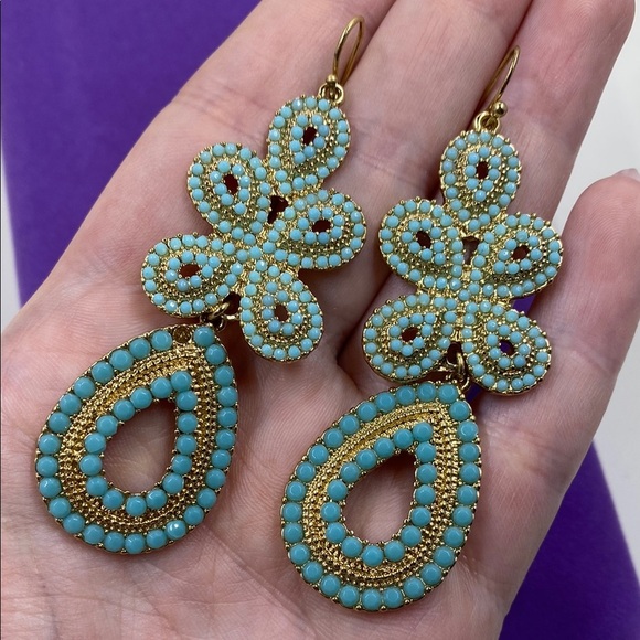 💛 Stella & Dot Gold Turquoise Capri Chandelier Earrings - Picture 4 of 4